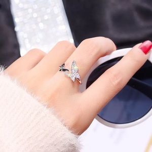 Diamond nice cheap ring with butterfly adjustable